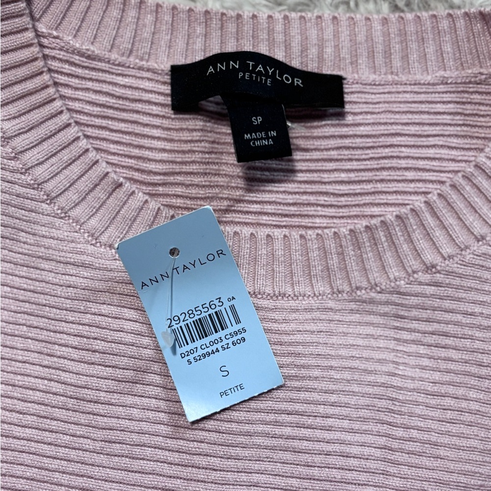 Ann Taylor Loft Light Pink Pointelle Ruffle Sweater SP NWT - Picture 5 of 6